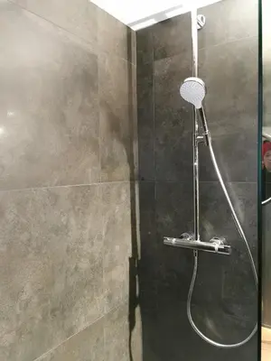 a shower with a shower head in a bathroom at le Nid Douillet au pied de Megève in Demi-Quartier