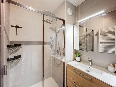 a bathroom with a shower and a sink at Appartement standing à Combloux avec balcon et parking - FR-1-560-156 in Combloux