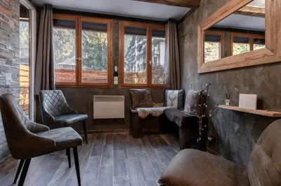 a room with chairs and windows in a house at Jonquille 2 - Centre - Terrasse Privee - Vues in Chamonix-Mont-Blanc