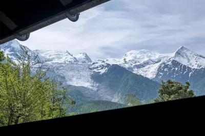 a view of a snow covered mountain range at Cozy big Chalet with Spectacular Mont-Blanc View in Chamonix-Mont-Blanc