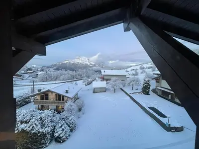 an aerial view of a house in the snow at Duplex départ randonnée Megeve in Demi-Quartier