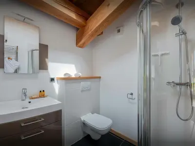 a bathroom with a shower and a toilet and a sink at Chalet OCimes - OVO Network in Samoëns