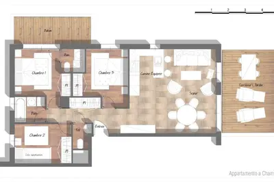 a floor plan of a house at Jardin du Parc Mont Blanc- Alpine Style apartment in the Heart of Chamonix in Chamonix-Mont-Blanc