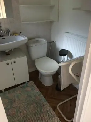 a bathroom with a toilet and a sink at Appartement Cosy in Les Carroz d'Araches