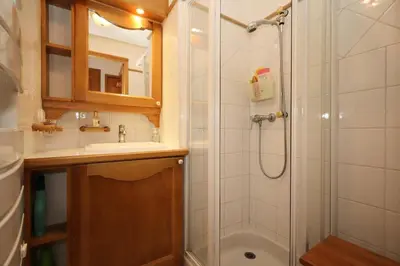 a bathroom with a shower and a sink at Résidence Les Hauts De Chavants - Hauts de chavants Albert 1er n°3 MAE-2651 in Les Houches