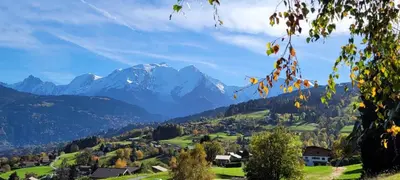 a view of a valley with mountains in the background at Studio Cosy 4 personnes avec jardin in Combloux