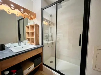 a bathroom with a sink and a shower at Appartement T2 6 pers avec Wifi et parking couvert - FR-1-629-145 in Samoëns