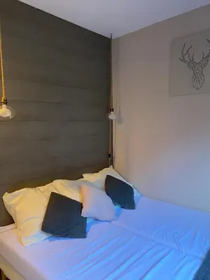 a bed with two pillows on it in a bedroom at Havre de paix à Flaine in Arâches-la-Frasse