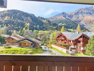 a view from a window of a village at Le Cocon des Cîmes in Les Contamines-Montjoie