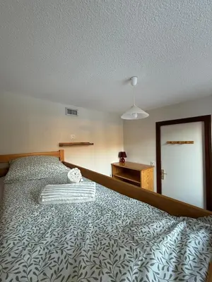 a bedroom with a large bed in a room at Joli 2P Mummery centre-ville de Chamonix in Chamonix-Mont-Blanc
