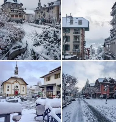 four pictures of a town covered in snow at Apartment near city center in Saint-Gervais-les-Bains