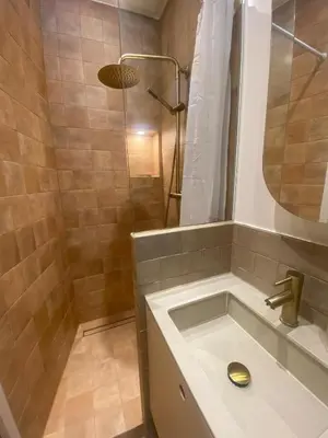 a bathroom with a shower and a sink at Appartement Chamonix in Chamonix-Mont-Blanc