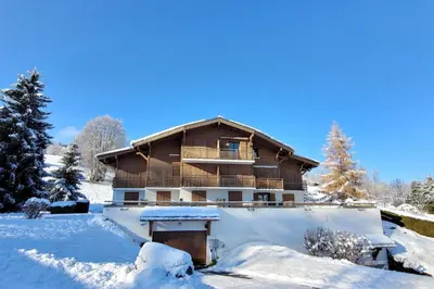 a house in the snow with snow at Au Pied des Neiges in Demi-Quartier