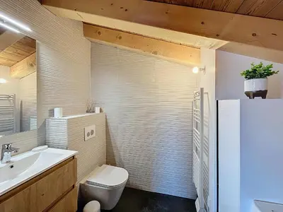 a bathroom with a toilet and a sink at Appartement neuf 2 chambres près des pistes à Combloux avec parking - FR-1-560-158 in Combloux