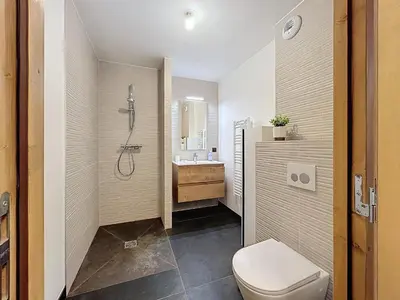 a bathroom with a toilet and a sink at Appartement neuf 2 chambres près des pistes à Combloux avec parking - FR-1-560-158 in Combloux