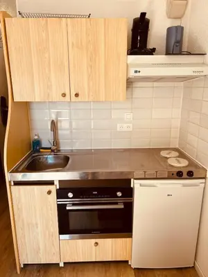a small kitchen with a sink and a stove at Samoëns 1600 au pied des pistes in Samoëns