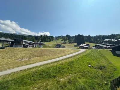 a road in the middle of a field with houses at Appartement 1 chambre, coin montagne, vue pistes, 4-6 pers, sud, skis - FR-1-642-102 in Morillon
