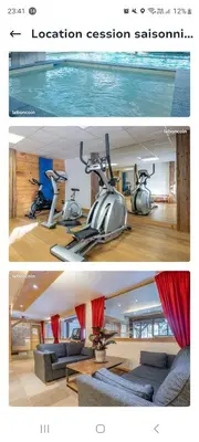 two pictures of a room with a gym at Mont arbois megeve in Megève