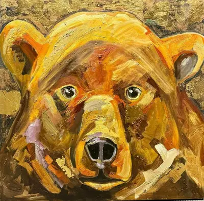a painting of a brown dog at Luxury Penthouse With Mont Blanc Views In Megève in Megève