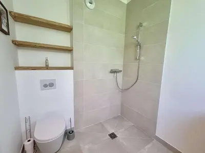 a bathroom with a shower and a toilet at Appartement 3 Pièces, 4-6 Couchages, Vue Montagne, Parking Privé - FR-1-597-192 in Combloux
