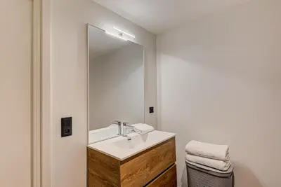 a bathroom with a sink and a mirror at Mazot de Kayla, Alpes Travel, Les Houches, Sleeps 4 in Les Houches