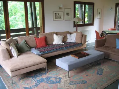 a living room with a couch and two chairs at Chalet l'Arba - Ecrin à la croisée des stations in Cordon