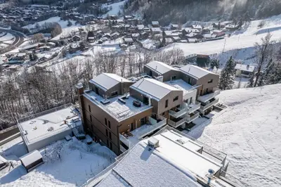an aerial view of a house in the snow at Apartment Mathilde Les Houches - by EMERALD STAY in Les Houches