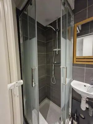 a bathroom with a shower and a sink at Studio with WiFi at the foot of the slopes in Megève