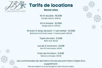 a picture of a menu of tarts de locations at Les Tulipes Blanches in Megève