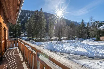 a winter view from the deck of a cabin at Chalet Altiora in Chamonix-Mont-Blanc