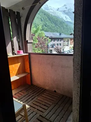a balcony with a view of a mountain at Cham sud in Chamonix-Mont-Blanc