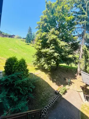 an overhead view of a park with a bench and a tree at Entre amis-Résidence La Piste Bleue-Ski aux pieds in Saint-Gervais-les-Bains