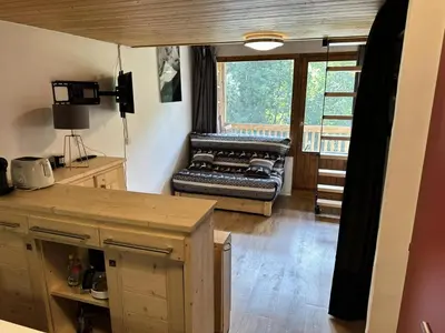 a living room with a couch and a window at Chalets Autrichiens - T2/4PAX - CHALETS AUTRICHIENS MAE-3263 in Megève