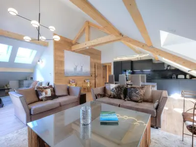 a living room with couches and a table at Appartement 3 pièces, 4 pers, proche centre et télécabine, WiFi - FR-1-663-51 in Saint-Gervais-les-Bains