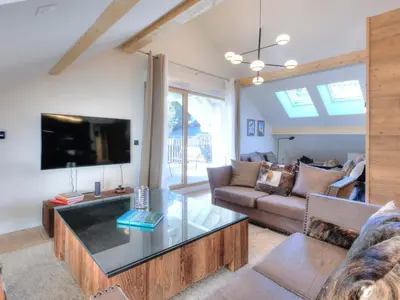 a living room with two couches and a tv at Appartement 3 pièces, 4 pers, proche centre et télécabine, WiFi - FR-1-663-51 in Saint-Gervais-les-Bains