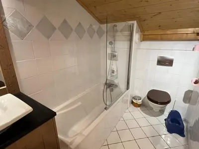 a bathroom with a shower and a toilet and a sink at T4 Duplex à Samoëns, standing avec balcon & parking privé - FR-1-629-149 in Samoëns