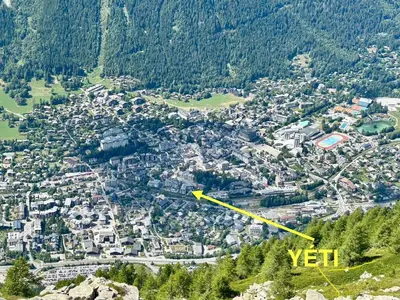 an aerial view of a town in the mountains at Le Yeti (4 Pers) in Chamonix-Mont-Blanc