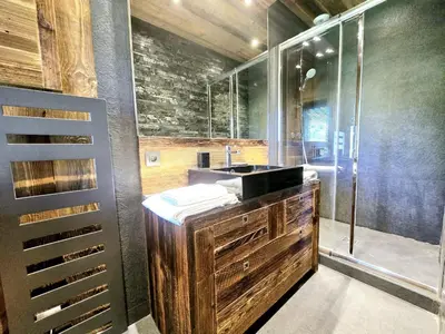 a bathroom with a sink and a shower at Cozy apartment in Mègeve center in Megève