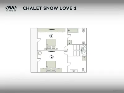 a plan of a floor plan of a show house at Chalet Snow Love - OVO Network in Megève