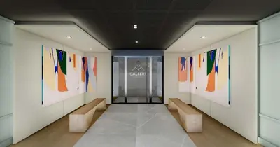 a hallway with paintings on the walls of a building at Open the door and Hike, Ski or Bike 3 Br Apartment Saint Gervais in Saint-Gervais-les-Bains