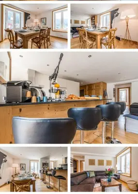 a collage of photos of a living room and a house at Beautiful 2BR in Chamonix Centre in Chamonix-Mont-Blanc