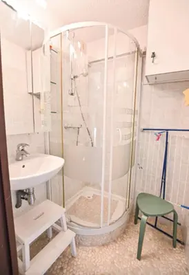 a bathroom with a shower and a sink at Étoile Front de Neige in Demi-Quartier