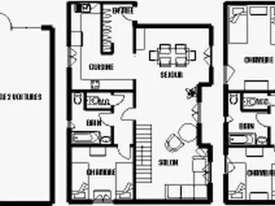 a black and white floor plan of a house at Chalet typique 5 chambres pour 10 personnes avec Wi-Fi et terrasse - FR-1-572-303 in Arâches-la-Frasse