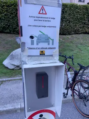 a parking meter with a car on top of it at Nouveau Refuge de l aiguille in Chamonix-Mont-Blanc