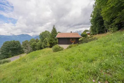 a small house on the side of a grassy hill at L'Écrin des Anges Chalet cosy, Ski et Vue in Combloux