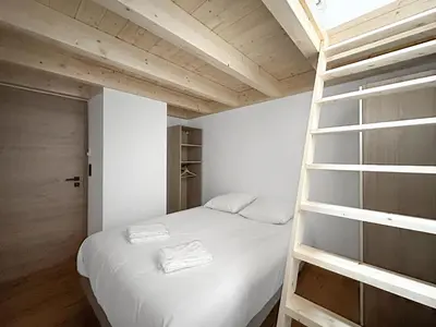 a bedroom with a bunk bed and a ladder at DBA302 Appartement standing 6 pers in Les Carroz d'Araches