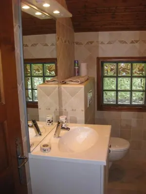 a bathroom with a sink and a toilet at Appartement Léa in Chamonix-Mont-Blanc