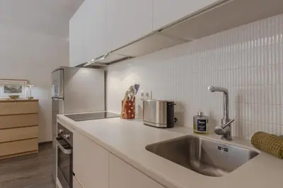 a kitchen with a sink and a counter top at Appt Cosy - Vue Mont-Blanc en hyper centre in Chamonix-Mont-Blanc