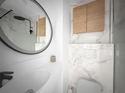 a bathroom with a white tub and a mirror at PLAT113 - Studio 4 pers centre station Carroz in Les Carroz d'Araches