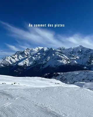 an image of a snow covered mountain with the words all summit dies pushes at Le Roffie-lan in Les Contamines-Montjoie